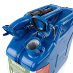 Wavian 10L NATO jerry can in Blue — spout and cam-lever closure detail