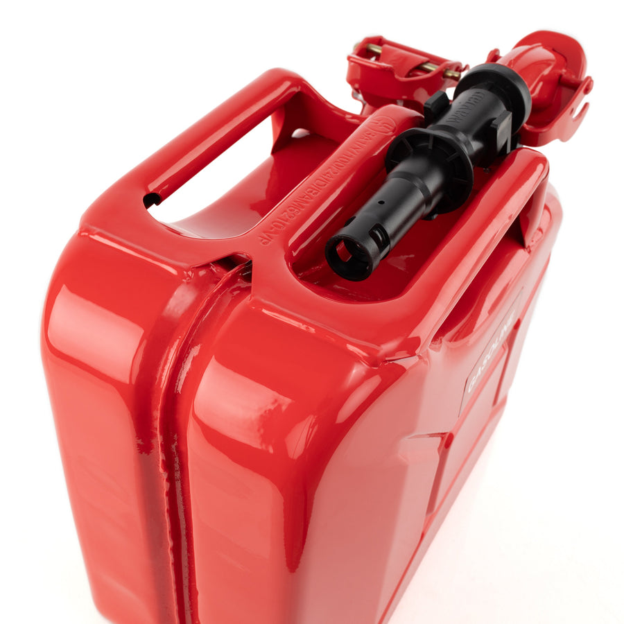 Wavian 10L NATO jerry can in Red — three-handle top detail