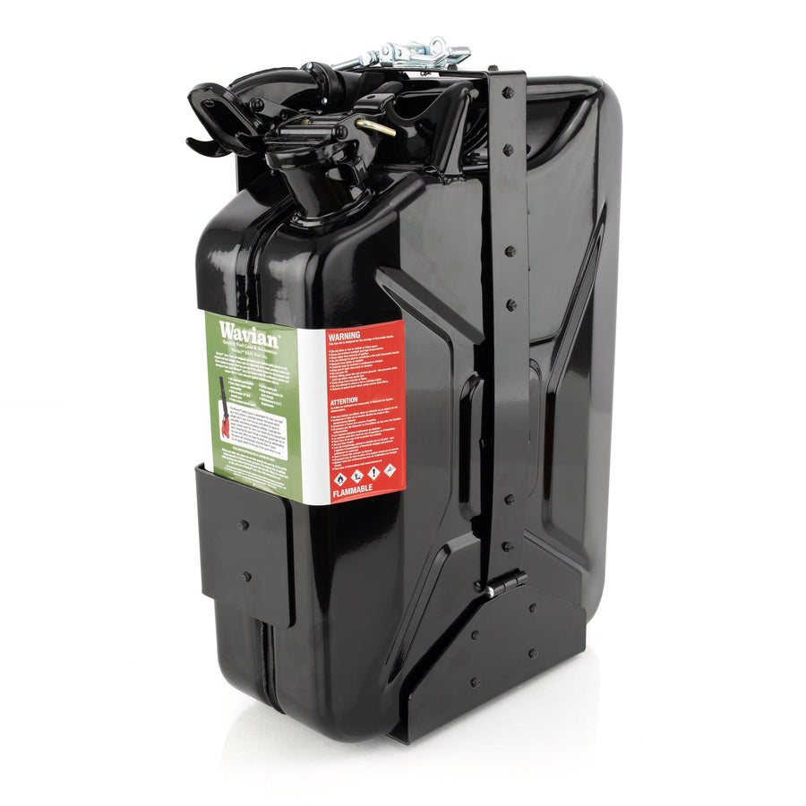 Wavian 20L NATO jerry can in Black — side-loading holder view