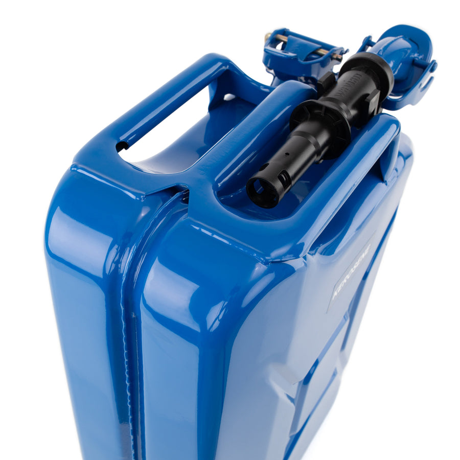 Wavian 20L NATO jerry can in Blue — three-handle top detail