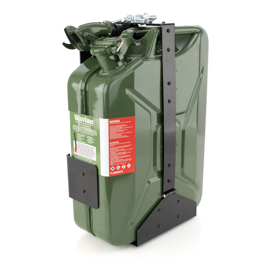 Wavian 20L NATO jerry can in Olive Drab — side-loading holder view