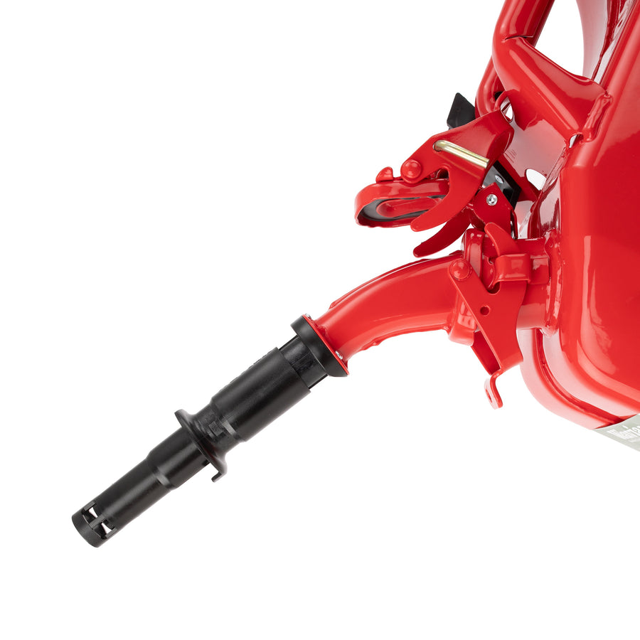 Wavian 10L NATO jerry can in Red — nozzle detail